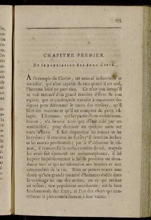 Chapitre Premier. De la population des deux États.