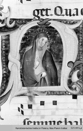 Antiphonar zu Dante Alighieri : Textseite mit historisierter Initiale N: Jungfrau Maria