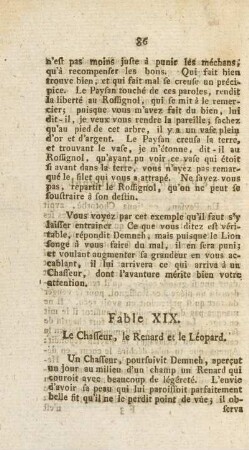 Fable XIX. Le Chasseur, le Renard et le Léopard