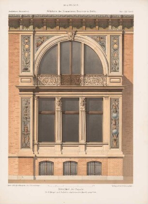 Wohnhaus des Baumeisters Hennike, Berlin: Ansicht Mittelteil (aus: Architektonisches Skizzenbuch, H.125/2, 1874)