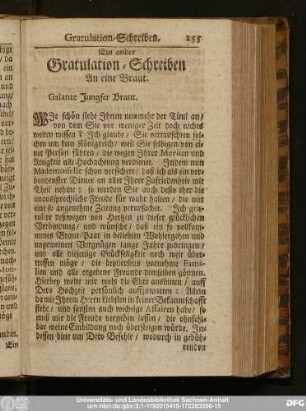 Ein ander Gratulation-Schreiben An eine Braut.