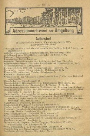 Adressennachweis der Umgebung