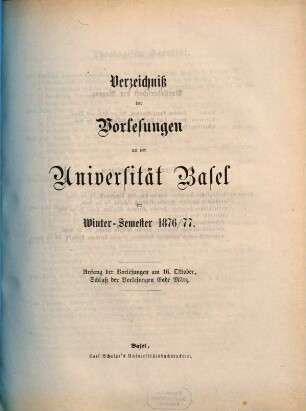 Verzeichnis der Vorlesungen. 1876/77. WS.