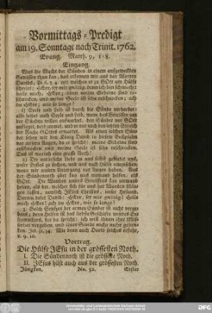 [No. 52.] Vormittags-Predigt am 19. Sonntage nach Trinit. 1762. Evang. Matth. 9, 1 - 8.