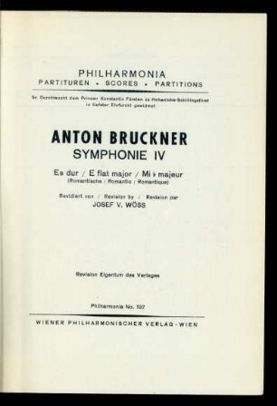 Symphonie IV : Es Dur : (Romantische)