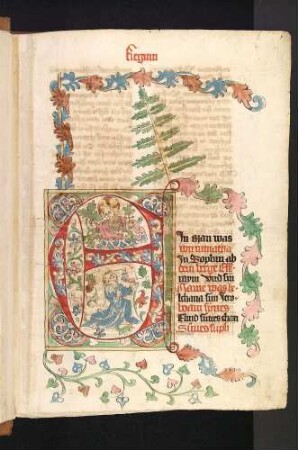 Initiale E mit kniendem Engel und segnendem Christus