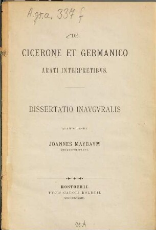 De Cicerone et Germanico Arati interpretibus ...