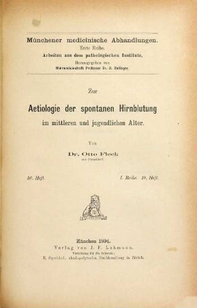 Zur Aetiologie der spontanen Hirnblutung im mittleren und jugendlichen Alter