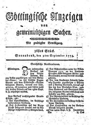 36stes Stück. Sonnabend, den 9ten September 1775.