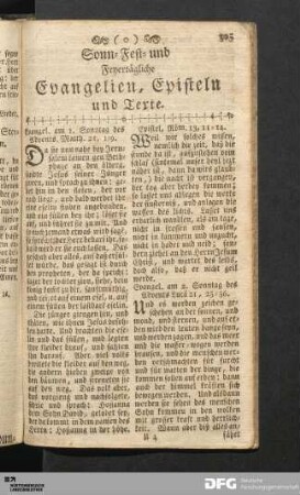 Sonn- Fest- und Feyertägliche Evangelien, Episteln und Texte.