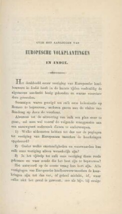 Over het aanleggen van Europesche volkplantingen in Indie
