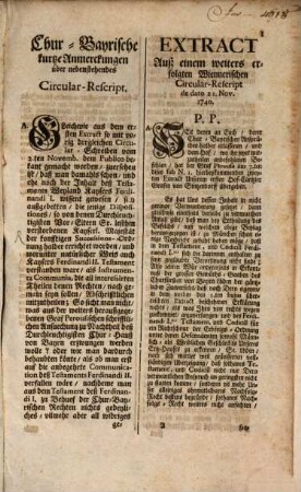 Chur-Bayrische kurtze Anmerckungen über nebenstehendes Circular-Rescript