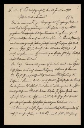 113: Brief von Reinhold Johow an Gottlieb Planck, Berlin, 13.1.1900