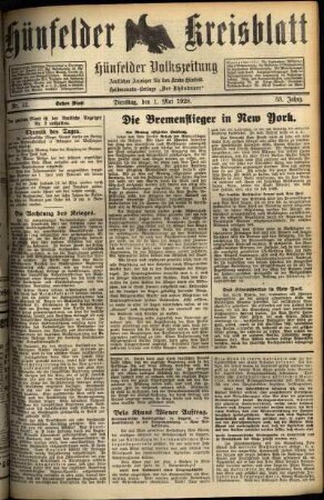 Erste Ausgabe vom Dienstag, den 01. Mai 1928.