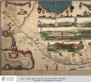 Brasilia qua parte paret Belgis. [Mit Widmung für: Johann Moritz, Fürst von Nassau-Siegen, Generalgouverneur in Niederländisch Brasilien]. [Mit Texterl. außerhalb der Karte in latein. Sprache von Georg Marggraf]