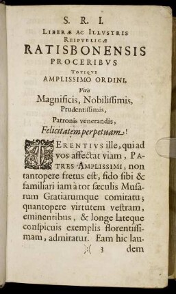 Liberae Ac Illustris Reipublicae Ratisbonensis Proceribus ...