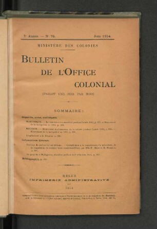 7.1914, 2: Bulletin de l'Office Colonial