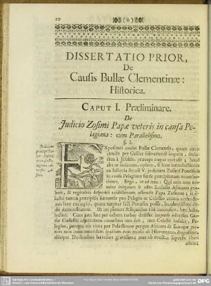 Dissertatio Prior, De Causis Bullae Clementinae: Historica