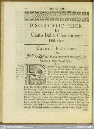 Dissertatio Prior, De Causis Bullae Clementinae: Historica
