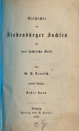 Geschichte der Siebenbürger Sachsen für das sächsische Volk, 1