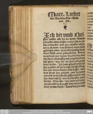 Mart. Luther den Buchdruckern/ Gnad und frid.