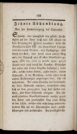 Zehnte Abhandlung. Von der Hervorbringung des Schweisses.