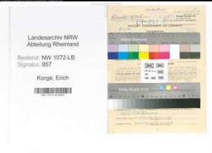 Entnazifizierung Erich Korge , geb. 01.10.1899 (Lehrer)