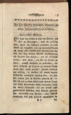 An Sir Watkin Philipps, Baronet, im alten Jesuitercollegio zu Oxford.