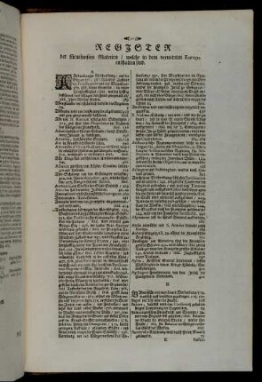 Register der fürnehmsten Materien/ welche in dem verwirrten Europa enhalten sind.