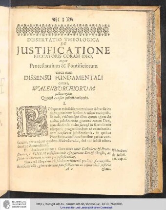 Dissertatio theologica de iustificatione peccatoris coram Deo