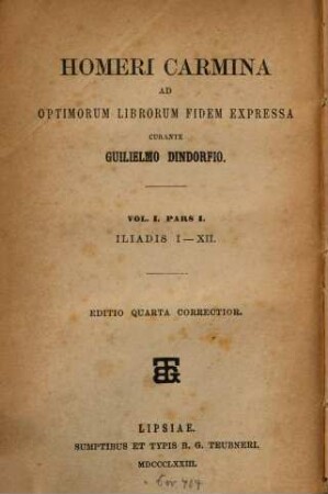 Homeri carmina ad optimorum librorum fidem expressa curante Guilielmo Dindorfio, 1,1