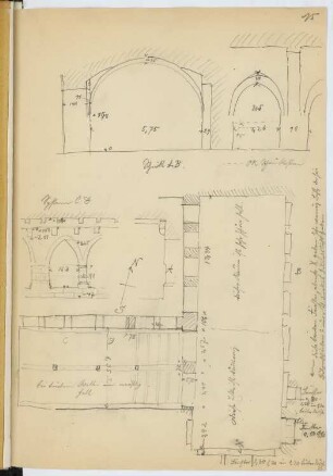 Pauluskirche, Worms: Grundriss, Schnitt, Detail Museum (aus: Skizzen- und Fotoalbum 11)