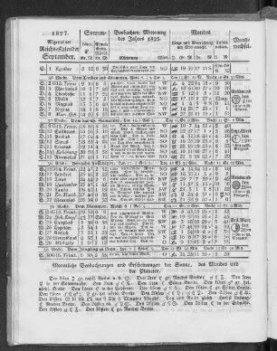 1827. Allgemeiner Reichs-Kalender. September.