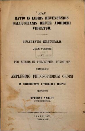 De ratio in libris recensendis Sallustianis recte adhiberi videatur
