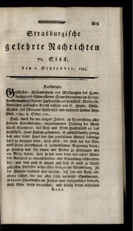 70. Stück, den 1. September, 1784.