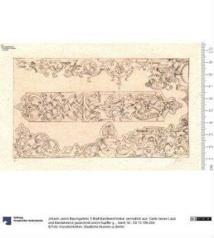 5 Blatt Bandwerkmotive, vermutlich aus: Gantz neues Laub und Bandelwerck gezeichnet und in Kupffer gebracht von J. Jacob Baumgartner in Augspurg 1727.