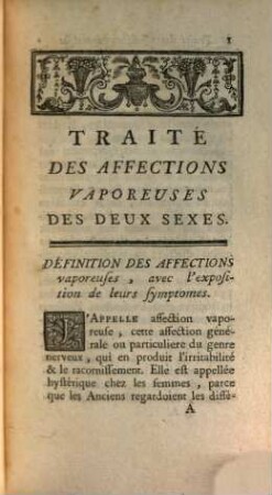 Traité des affections vaporeuses des deux sexes