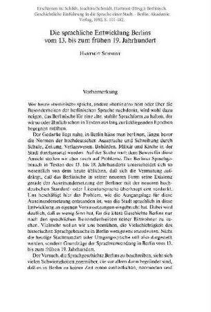Die sprachliche Entwicklung Berlins vom 13. bis zum frühen 19. Jahrhundert