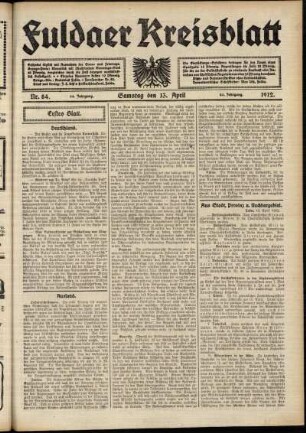 Erste Ausgabe vom Samstag, den 13. April 1912.