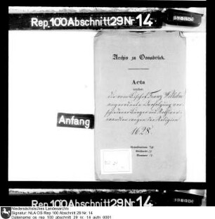 Flucht der Osnabrücker Bürger Johann Albert vom Busche, Johann Friedrich Gildemeister, Heinrich Schrader und Christoph Schlaff aus der Stadt und deren Verfolgung wegen der Religion durch Bischof Franz Wilhelm Enthält u.a.: Schreiben Franz Wilhelms; Schreiben des Werner Baudewein; Schreiben der Gräfin Margaretha von Bentheim und Tecklenburg; Schreiben des Johann Albert vom Busch; Schreiben des Christoph Schlaff; Schreiben des Wilhelm Pelzer; Schreiben der Anna von Lengerke; Schreiben der Stadt Osnabrück
