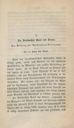 603-624 Der Briefwechsel Pauli mit Seneca : ein Beitrag zur Apokryphen-Literatur