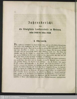 Jahresbericht über die Königliche Landesschule zu Meissen, Julius 1855 bis Julius 1856