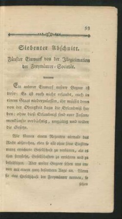 Siebenter Abschnitt. Fünfter Einwurf von der Illegitimation der Freymäurer-Societät.