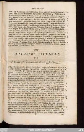 Discursus Secundus De Modo & Conditionibus Electionis.