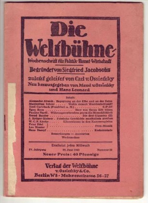 "Die Weltbühne", 29. Juni 1949