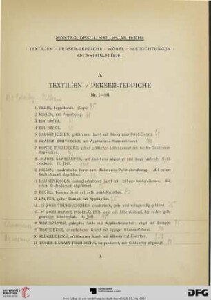 A. Textilien / Perser- Teppiche (Nr. 1-101)