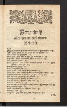 Verzeichnis aller hierinn enthaltenen Gedichte.