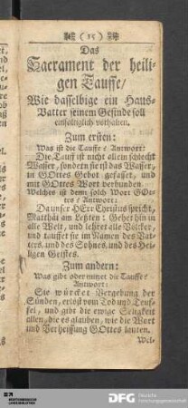 Das Sacrament der heiligen Tauffe