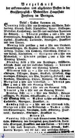 Verzeichniß der Posten, Bothen etc.