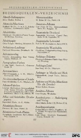 Bezugsquellen-Verzeichnis